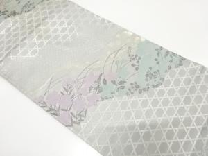 アンティーク　川島織物製　道長取りに秋草・籠目模様織り出し袋帯（材料）